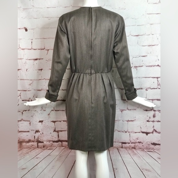 VINTAGE SAINT LAURENT PARIS RIVE GAUCHE Taupe knee length dress Size Large - Picture 11 of 15